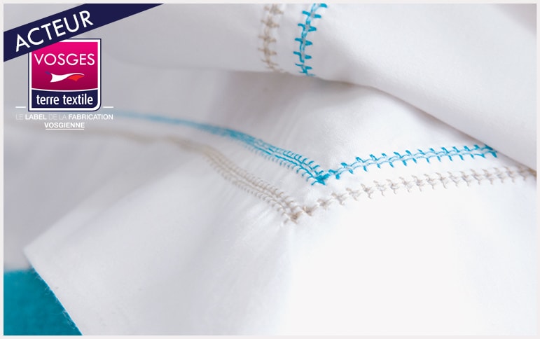 Souvenir celadon nouvelle collection linge de lit Blanc des Vosges entreprise textile savoir faire production locale made in france