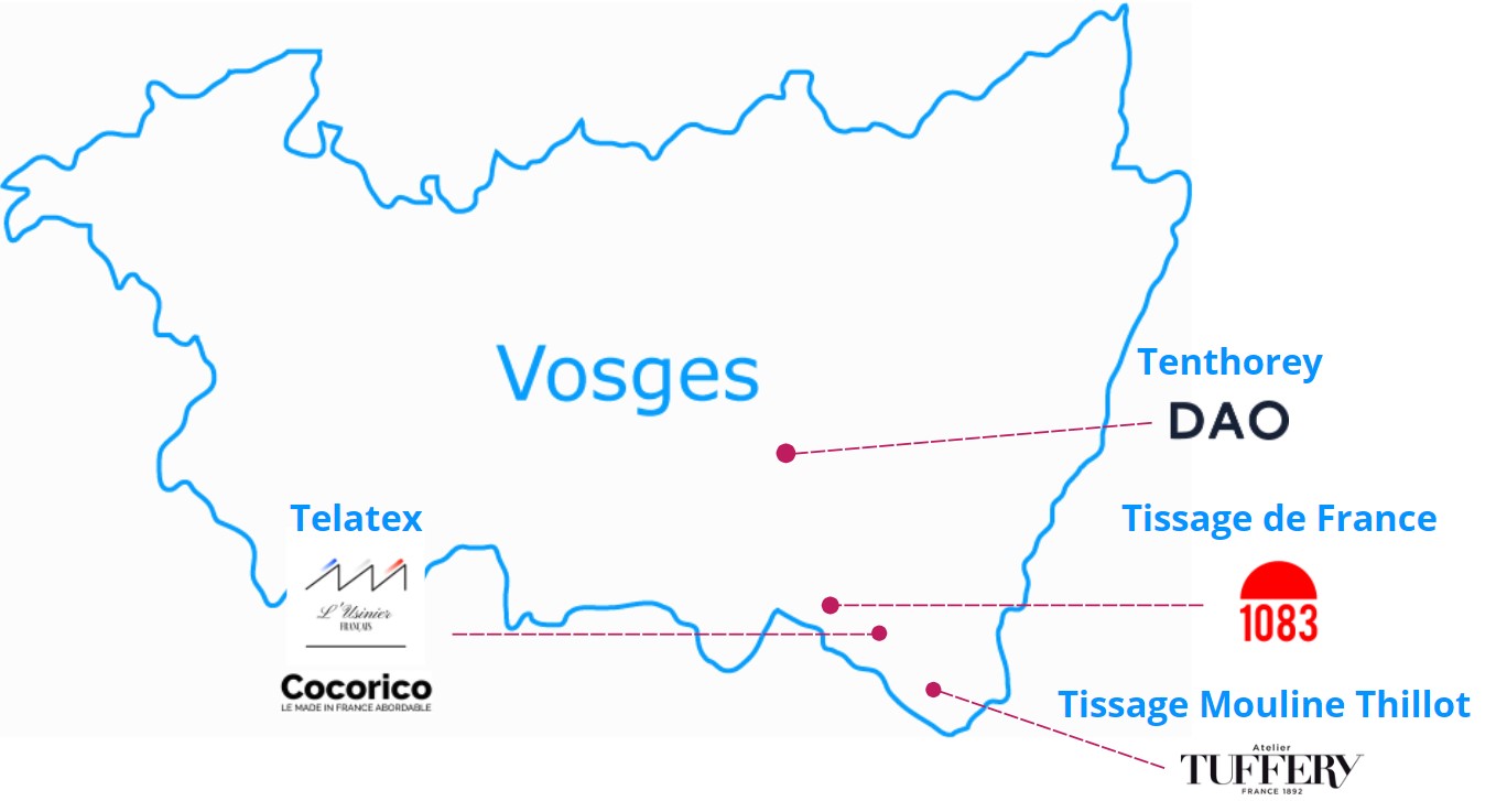 Carte des tisseurs de Jeans dans les Vosges